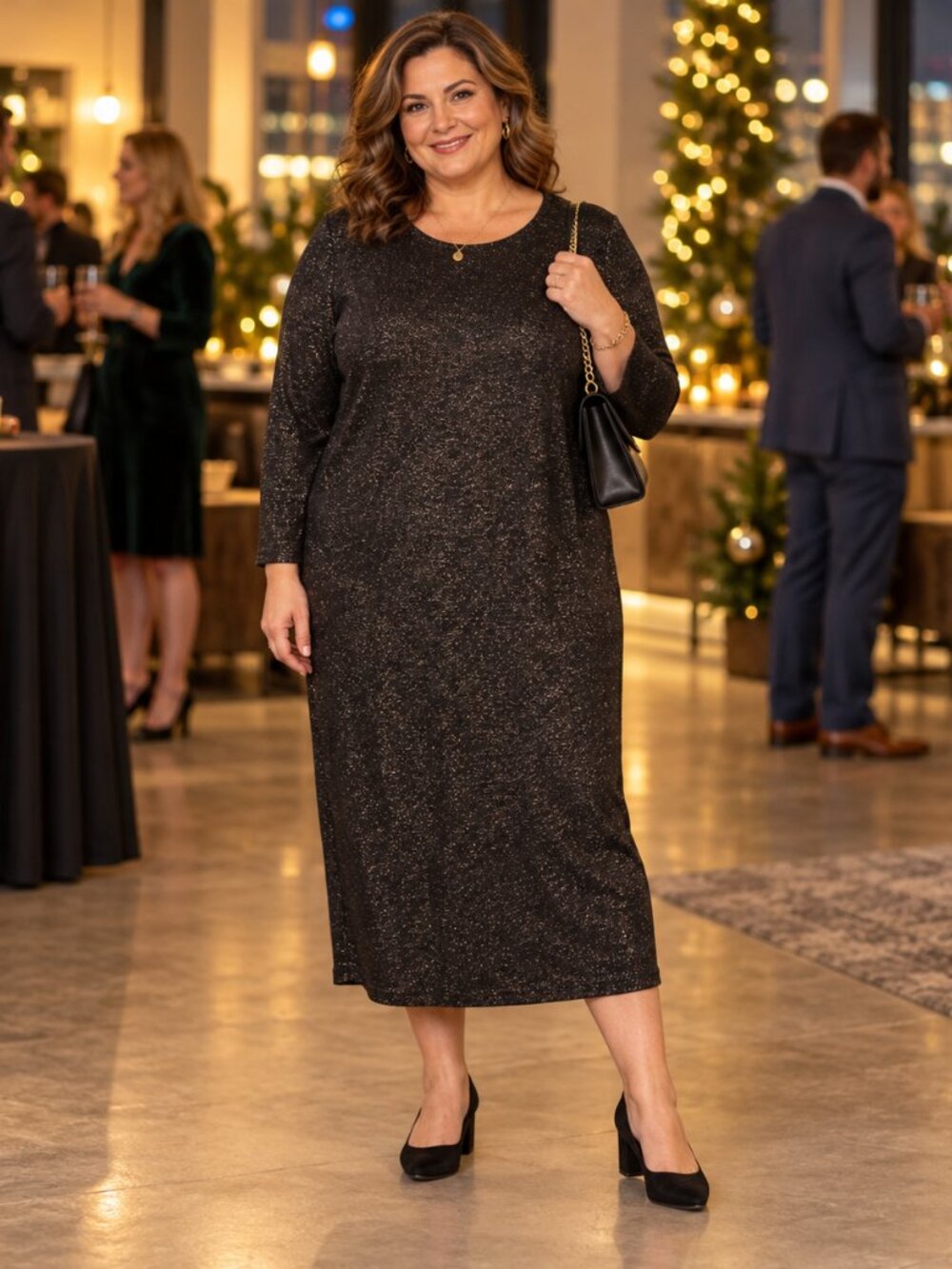 Mel Women's Shift Tight Knit Long Sleeve Midi Dress XXL Dark Brown Pre-owned